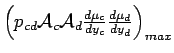 $\left(p_{cd} \mathcal{A}_c \mathcal{A}_d\frac{d\mu_c}{dy_c} \frac{d\mu_d}{dy_d}\right)_{max}$